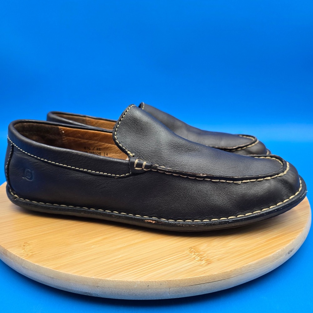 Born Nigel‎ Mens Black Leather Slip On Loafers Moc Toe Drivers M8028 Size 8.5 42